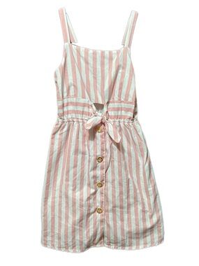 Trende Girls Striped Pink/White Coquette Front Bow Sleeveless Lined Sz 7 Coastal
